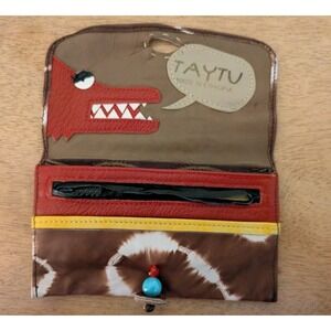 Taytu Wallet Ethiopia Soft Leather, Lots Of Compartments, Crocodile Figure, Bead